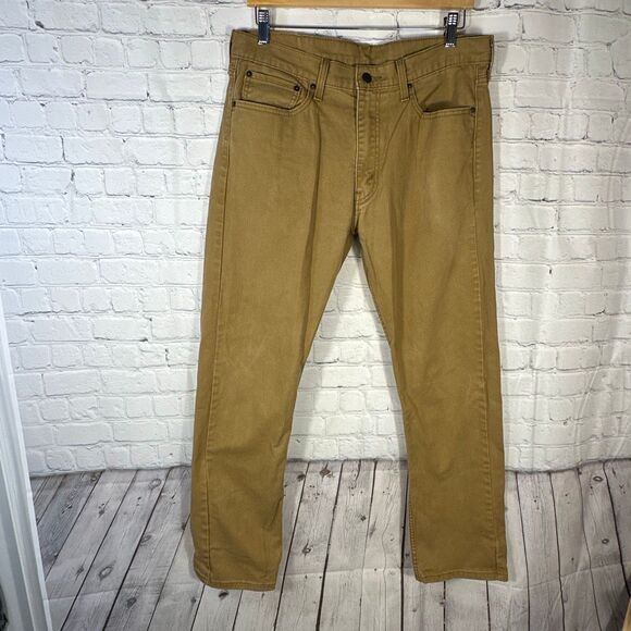 Levi’s 513 Jeans Mens 34 Brown Slim Straight Tan W34 L32 Denim - Picture 1 of 10